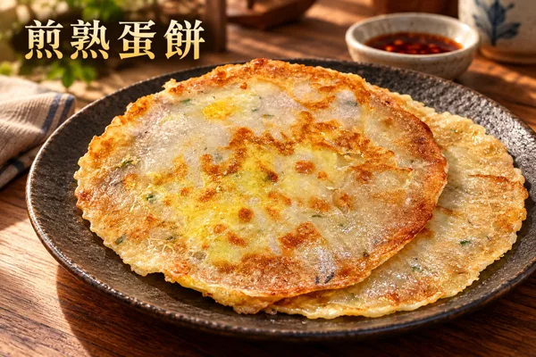 煎熟蛋餅料理情境圖